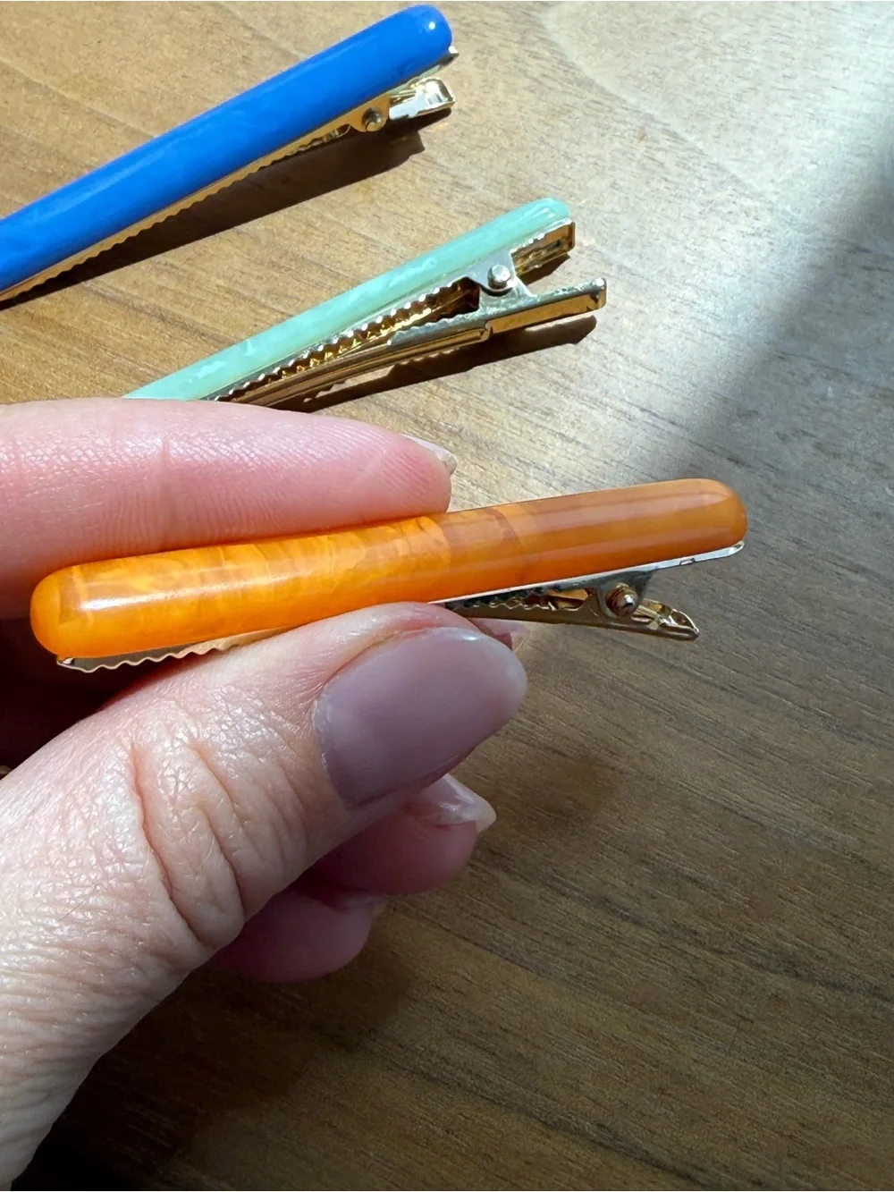 Colorful Resin Hair Clips - Orange, Blue & Mint Green Set